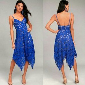 Lulu’s One Wish Royal Blue Lace Midi Dress